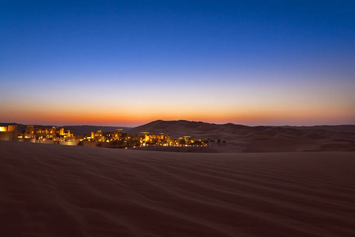 Desert resort in the Middle East at dusk
